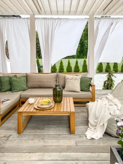 Lounge Set Akazienholz Hellbraun 4-Sitzer Modular Auflagen Taupe Timor