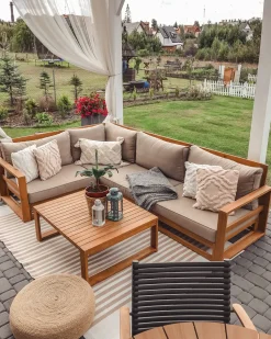 Lounge Set Akazienholz Hellbraun 4-Sitzer Modular Auflagen Taupe Timor