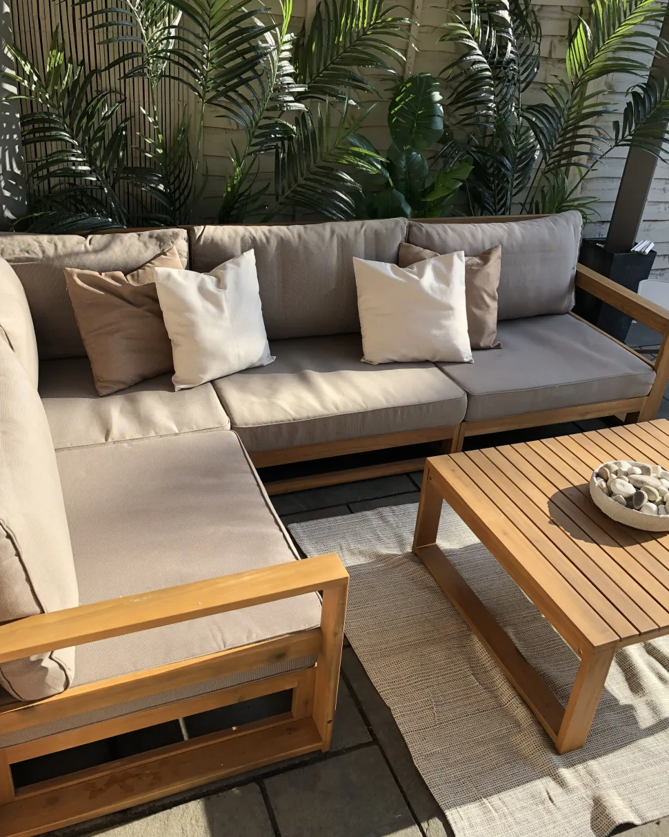 Lounge Set Akazienholz Hellbraun 4-Sitzer Modular Auflagen Taupe Timor