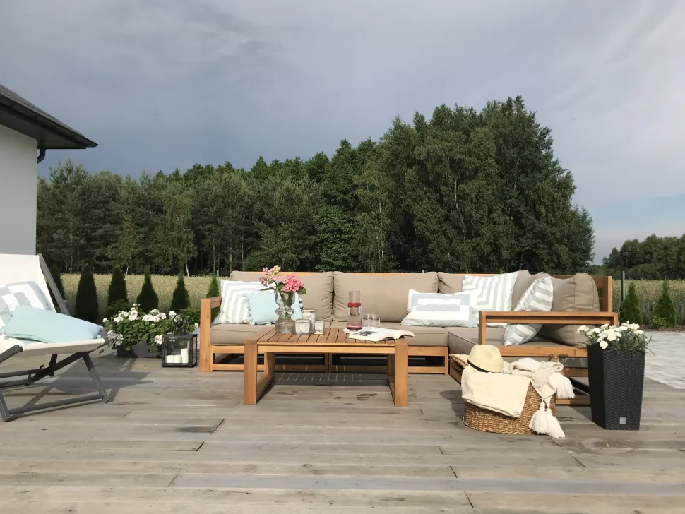 Lounge Set Akazienholz Hellbraun 4-Sitzer Modular Auflagen Taupe Timor