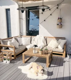 Lounge Set Akazienholz Hellbraun 4-Sitzer Modular Auflagen Taupe Timor