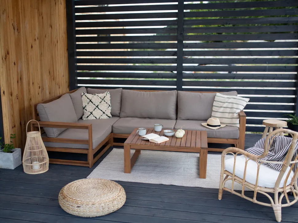Lounge Set Akazienholz Hellbraun 4-Sitzer Modular Auflagen Taupe Timor