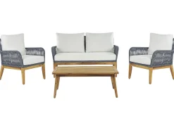 Lounge Set Akazienholz Hellbraun / Dunkelblau 4-Sitzer Auflagen Cremeweis Merano Ii