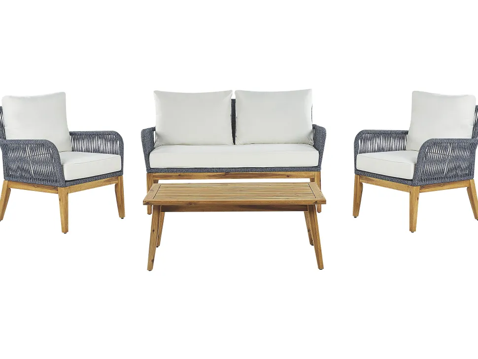 Lounge Set Akazienholz Hellbraun / Dunkelblau 4-Sitzer Auflagen Cremeweis Merano Ii