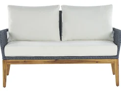 Lounge Set Akazienholz Hellbraun / Dunkelblau 4-Sitzer Auflagen Cremeweis Merano Ii