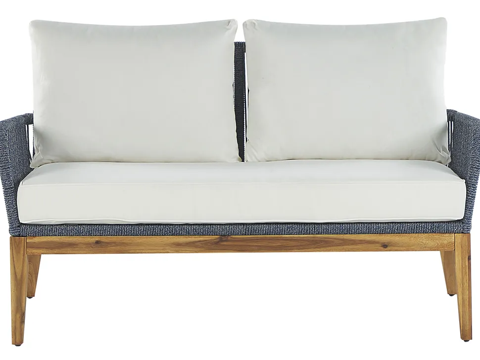 Lounge Set Akazienholz Hellbraun / Dunkelblau 4-Sitzer Auflagen Cremeweis Merano Ii