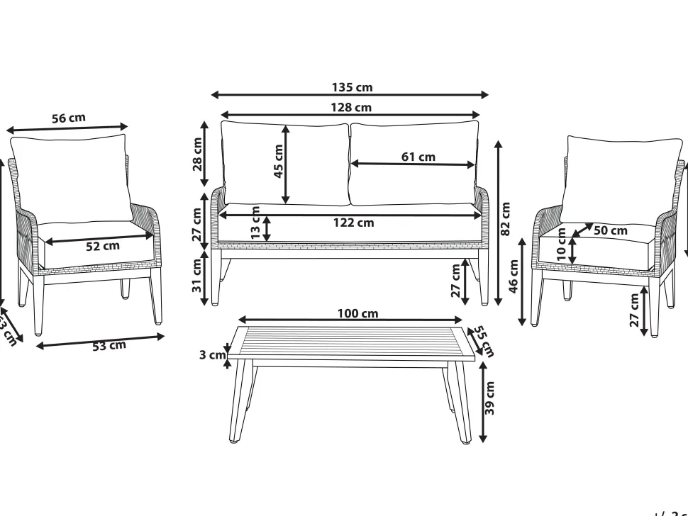 Lounge Set Akazienholz Hellbraun / Dunkelblau 4-Sitzer Auflagen Cremeweis Merano Ii