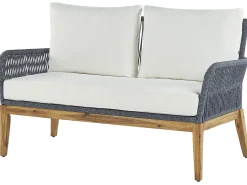 Lounge Set Akazienholz Hellbraun / Dunkelblau 4-Sitzer Auflagen Cremeweis Merano Ii