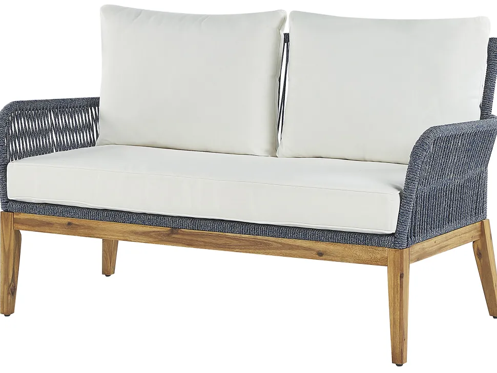 Lounge Set Akazienholz Hellbraun / Dunkelblau 4-Sitzer Auflagen Cremeweis Merano Ii