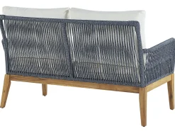 Lounge Set Akazienholz Hellbraun / Dunkelblau 4-Sitzer Auflagen Cremeweis Merano Ii
