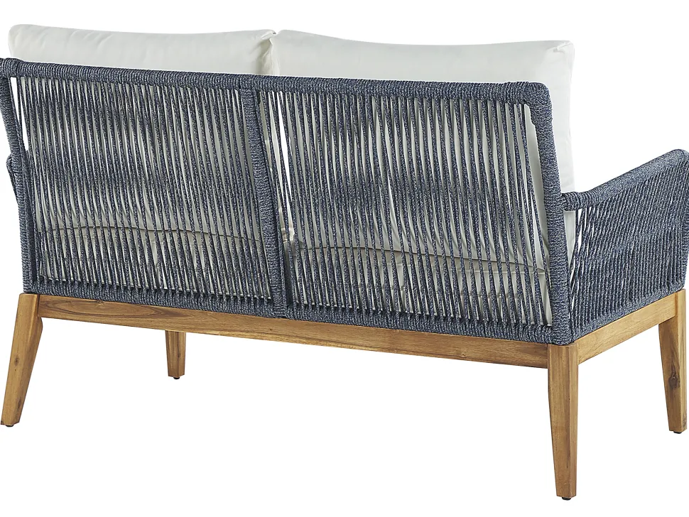 Lounge Set Akazienholz Hellbraun / Dunkelblau 4-Sitzer Auflagen Cremeweis Merano Ii