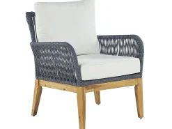 Lounge Set Akazienholz Hellbraun / Dunkelblau 4-Sitzer Auflagen Cremeweis Merano Ii