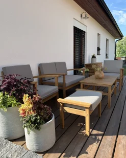 Lounge Set Akazienholz Hellbraun 4-Sitzer Auflagen Taupe Manila