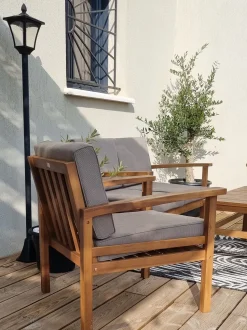 Lounge Set Akazienholz Hellbraun 4-Sitzer Auflagen Taupe Manila