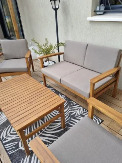 Lounge Set Akazienholz Hellbraun 4-Sitzer Auflagen Taupe Manila