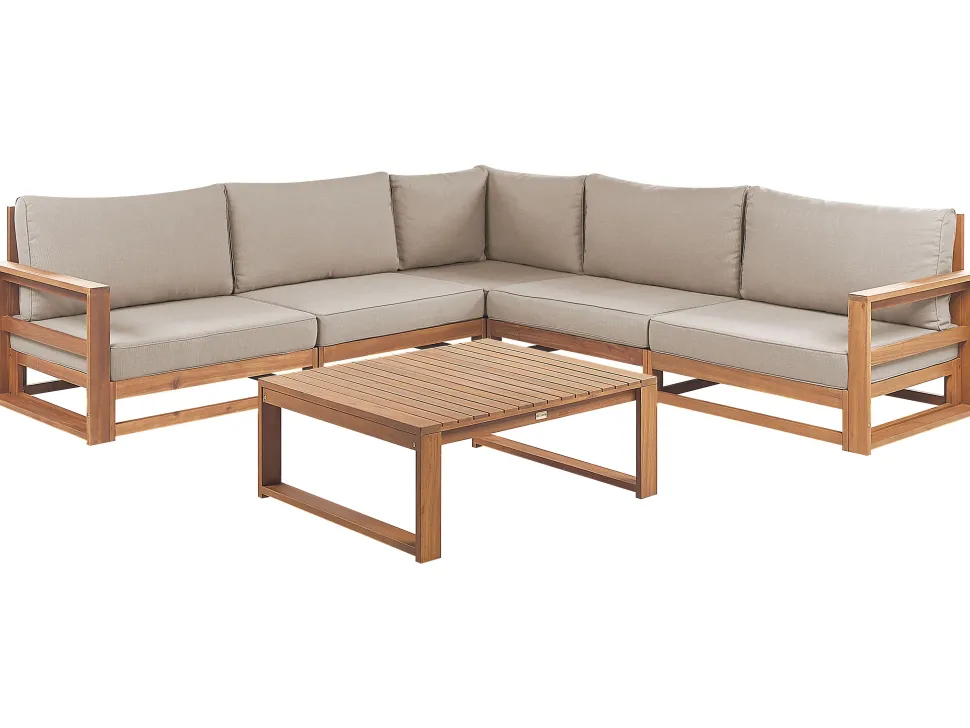 Lounge Set Akazienholz Hellbraun 5-Sitzer Modular Auflagen Taupe Timor Ii