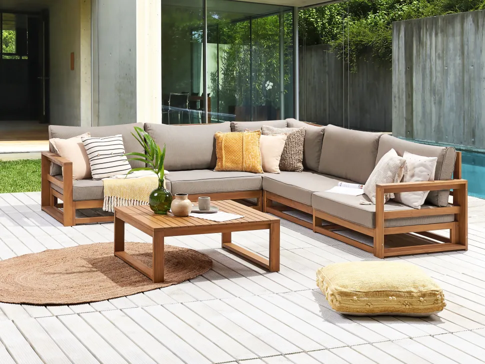 Lounge Set Akazienholz Hellbraun 5-Sitzer Modular Auflagen Taupe Timor Ii