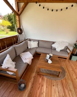 Lounge Set Akazienholz Hellbraun 5-Sitzer Modular Auflagen Taupe Timor Ii