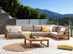 Lounge Set Akazienholz Hellbraun 5-Sitzer Modular Auflagen Taupe Timor Ii