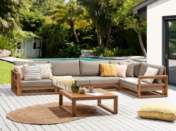 Lounge Set Akazienholz Hellbraun 5-Sitzer Modular Auflagen Taupe Timor Ii