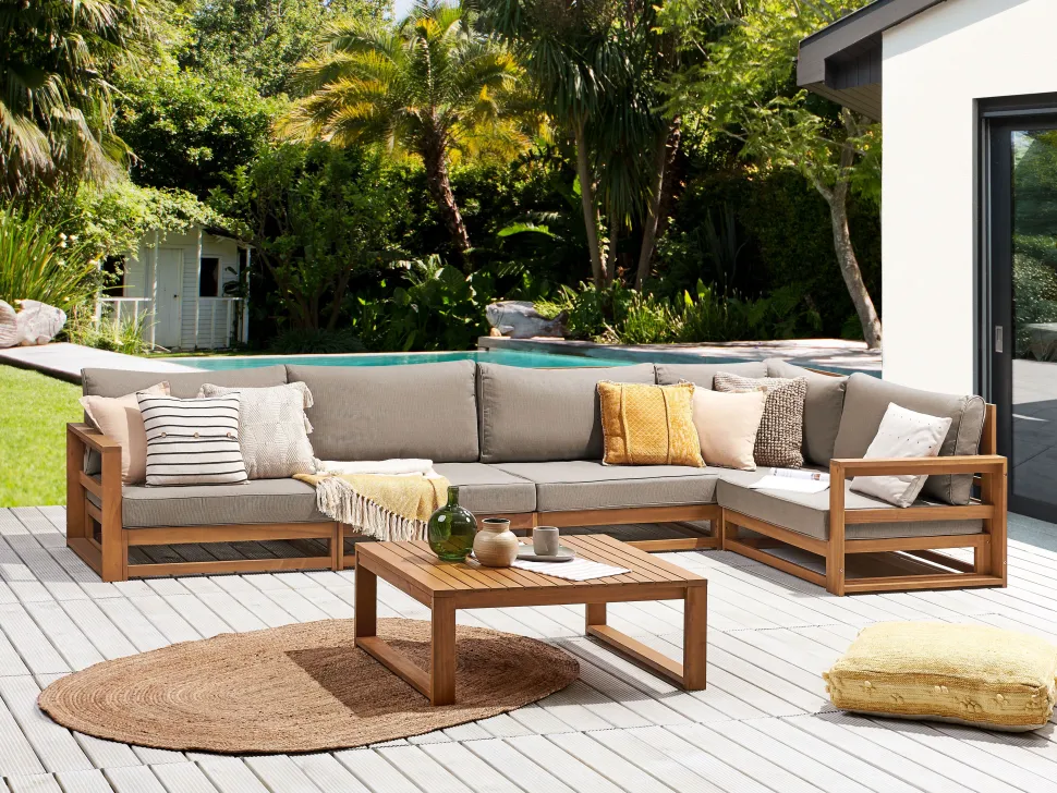 Lounge Set Akazienholz Hellbraun 5-Sitzer Modular Auflagen Taupe Timor Ii