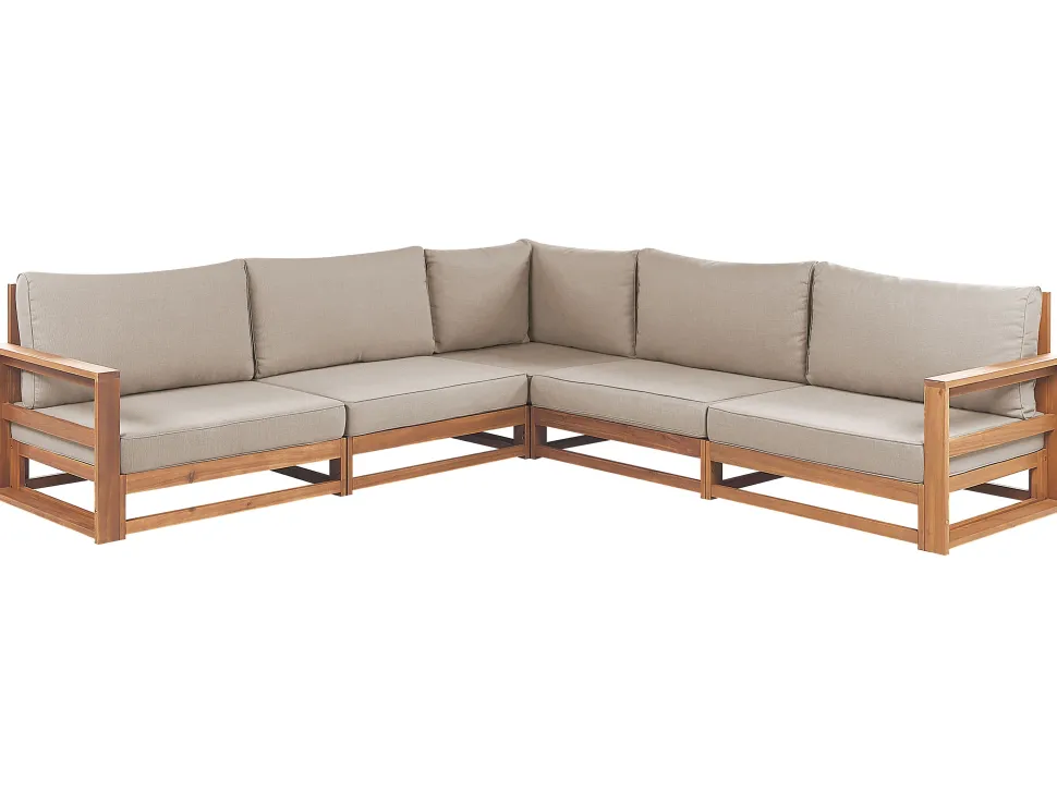 Lounge Set Akazienholz Hellbraun 5-Sitzer Modular Auflagen Taupe Timor Ii