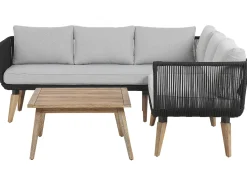 Lounge Set Akazienholz Hellbraun / Schwarz 5-Sitzer Modular Auflagen Taupe Alcamo