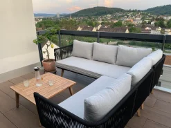 Lounge Set Akazienholz Hellbraun / Schwarz 5-Sitzer Modular Auflagen Taupe Alcamo