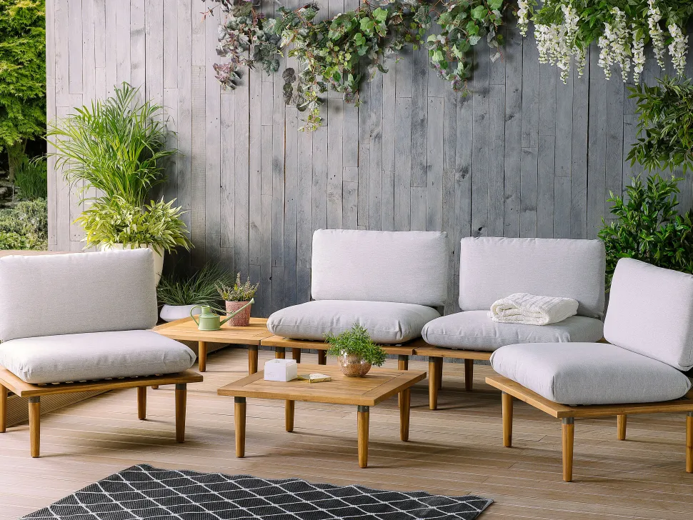 Lounge Set Akazienholz Hellbraun 4-Sitzer Modular Auflagen Hellgrau Frascati