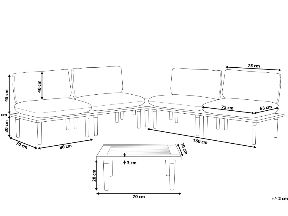 Lounge Set Akazienholz Hellbraun 4-Sitzer Modular Auflagen Hellgrau Frascati