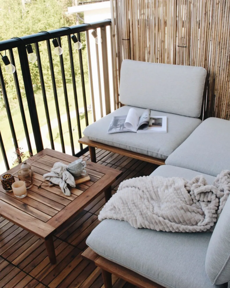 Lounge Set Akazienholz Hellbraun 4-Sitzer Modular Auflagen Hellgrau Frascati
