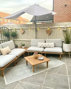 Lounge Set Akazienholz Hellbraun 4-Sitzer Modular Auflagen Hellgrau Frascati