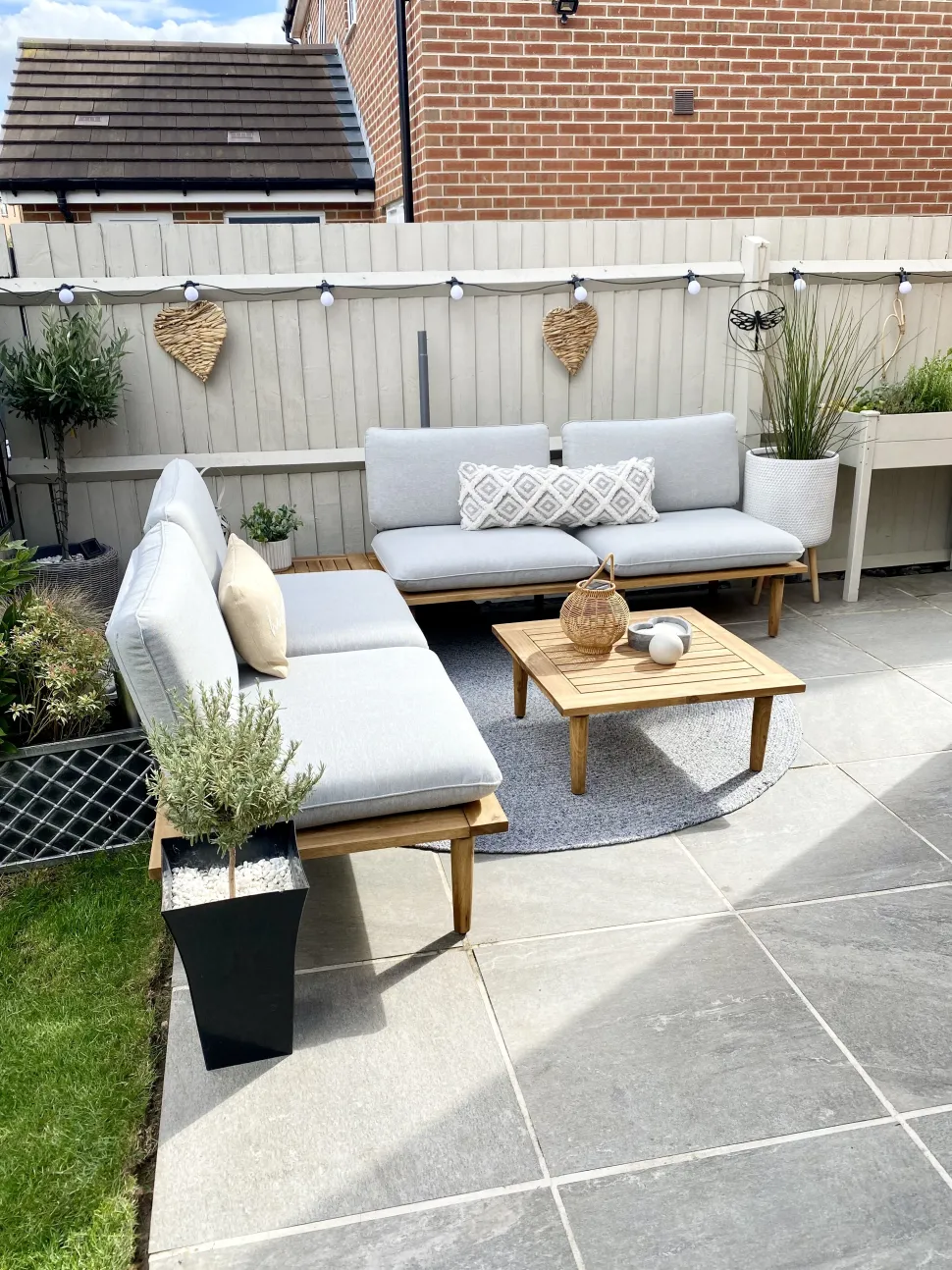 Lounge Set Akazienholz Hellbraun 4-Sitzer Modular Auflagen Hellgrau Frascati