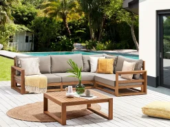 Lounge Set Akazienholz Hellbraun 4-Sitzer Linksseitig Modular Auflagen Taupe Timor Ii