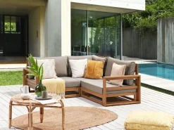 Lounge Set Akazienholz Hellbraun 4-Sitzer Linksseitig Modular Auflagen Taupe Timor Ii