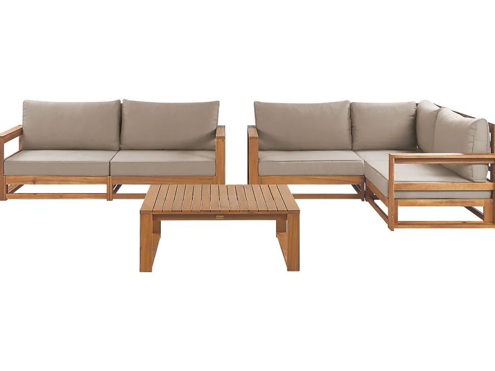 Lounge Set Akazienholz Hellbraun 4-Sitzer Modular Auflagen Taupe Timor Ii