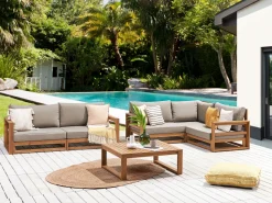 Lounge Set Akazienholz Hellbraun 4-Sitzer Modular Auflagen Taupe Timor Ii