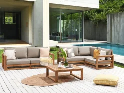 Lounge Set Akazienholz Hellbraun 4-Sitzer Modular Auflagen Taupe Timor Ii