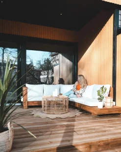 Lounge Set Akazienholz 5-Sitzer Auflagen Rechtseitig Cremeweis Marettimo