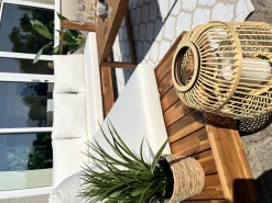 Lounge Set Akazienholz 5-Sitzer Auflagen Rechtseitig Cremeweis Marettimo