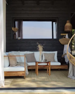 Lounge Set Akazienholz 5-Sitzer Auflagen Rechtseitig Cremeweis Marettimo