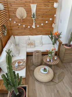 Lounge Set Akazienholz 5-Sitzer Auflagen Rechtseitig Cremeweis Marettimo