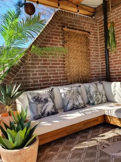 Lounge Set Akazienholz 5-Sitzer Auflagen Rechtseitig Cremeweis Marettimo