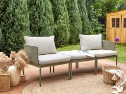 Lounge Set Aluminium Olivgrun 2-Sitzer Modular Auflagen Olivgrun-Weis Terracina