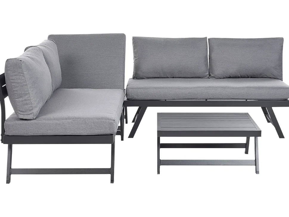 Lounge Set Aluminium Schwarz 5-Sitzer Modular Auflagen Dunkelgrau Coccorino