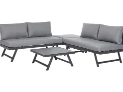 Lounge Set Aluminium Schwarz 5-Sitzer Modular Auflagen Dunkelgrau Coccorino