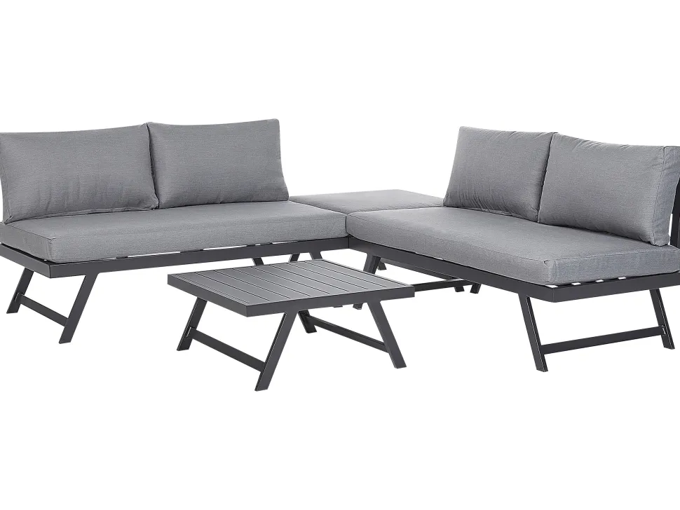Lounge Set Aluminium Schwarz 5-Sitzer Modular Auflagen Dunkelgrau Coccorino