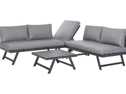 Lounge Set Aluminium Schwarz 5-Sitzer Modular Auflagen Dunkelgrau Coccorino