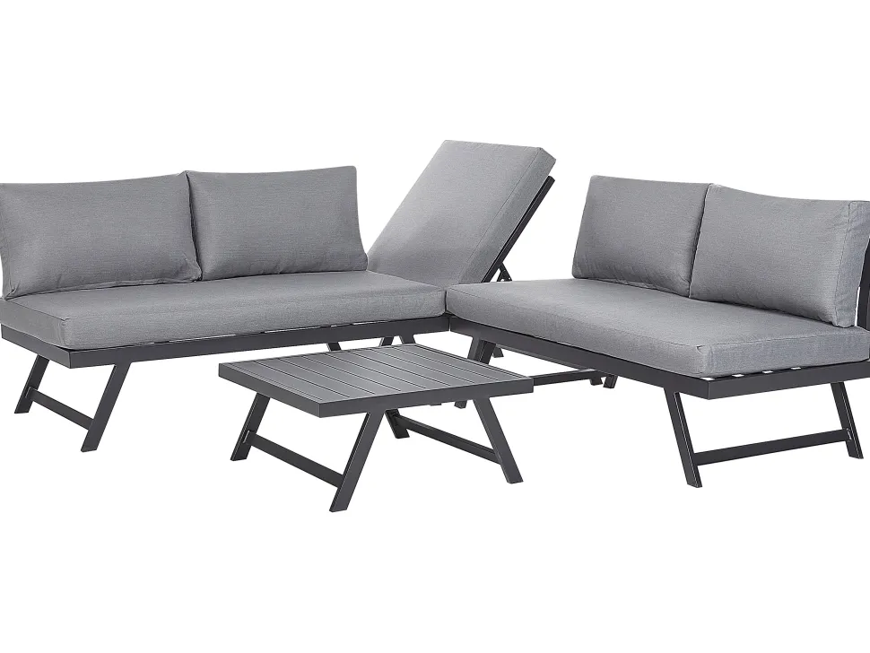 Lounge Set Aluminium Schwarz 5-Sitzer Modular Auflagen Dunkelgrau Coccorino