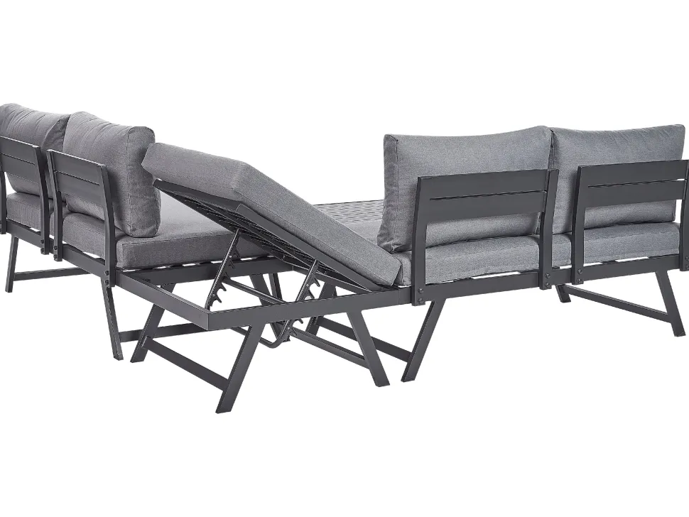 Lounge Set Aluminium Schwarz 5-Sitzer Modular Auflagen Dunkelgrau Coccorino